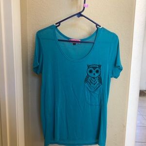 Sugar high Teal owl pocket stretchy top